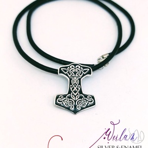 Edda - Mjölnir - Thor kalapácsa ezüst tűzzománc medál, fekete - ékszer - nyaklánc - medál - Meska.hu