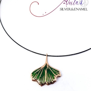Leaf - Ginkgo Biloba - bronz tűzzománc medál, smaragdzöld - ékszer - nyaklánc - medálos nyaklánc - Meska.hu