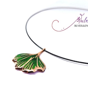 Leaf - Ginkgo Biloba - bronz tűzzománc medál, smaragdzöld - ékszer - nyaklánc - medálos nyaklánc - Meska.hu