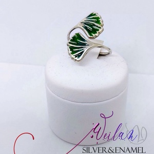 Leaf - Ginkgo Biloba - tűzzománc ezüst gyűrű, smaragdzöld - ékszer - gyűrű - figurális gyűrű - Meska.hu