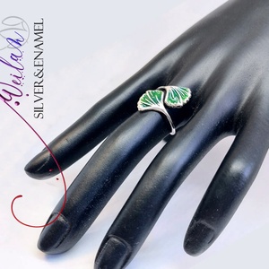 Leaf - Ginkgo Biloba - tűzzománc ezüst gyűrű, smaragdzöld - ékszer - gyűrű - figurális gyűrű - Meska.hu