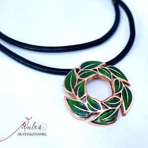 Leaf - Laurus / Babér bronz tűzzománc medál, zöld - ékszer - nyaklánc - medálos nyaklánc - Meska.hu