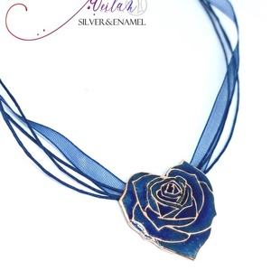 My Valentine - Rózsaszív tűzzománc medál (kék) - ékszer - nyaklánc - medálos nyaklánc - Meska.hu