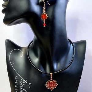 Tradició - Kalocsai - Tulipán bronz tűzzománc fülbevaló, piros - ékszer - fülbevaló - lógó fülbevaló - Meska.hu