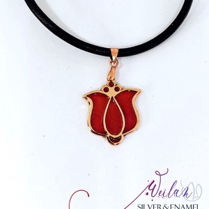 Tradició - Matyó - Tulipán bronz tűzzománc medál, piros - ékszer - nyaklánc - medálos nyaklánc - Meska.hu