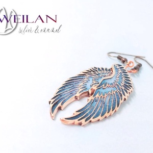 Wings - Angyalszárny - bronz tűzzománc fülbevaló, fehér-világoskék - ékszer - fülbevaló - lógó fülbevaló - Meska.hu