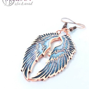 Wings - Angyalszárny - bronz tűzzománc fülbevaló, fehér-világoskék - ékszer - fülbevaló - lógó fülbevaló - Meska.hu
