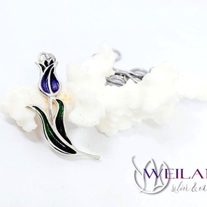 Hej'tulipán - Virágszálam ezüst tűzzománc medál lila - ékszer - nyaklánc - medál - Meska.hu