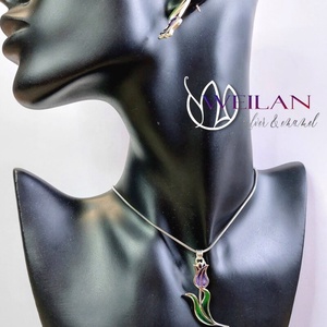 Hej'tulipán - Virágszálam ezüst tűzzománc medál lila - ékszer - nyaklánc - medál - Meska.hu