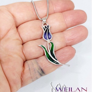 Hej'tulipán - Virágszálam ezüst tűzzománc medál lila - ékszer - nyaklánc - medál - Meska.hu