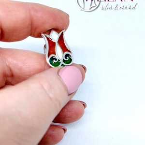 Hej'tulipán - Mátkám ezüst tűzzománc kitűző, pin, kis méret piros-fehér-zöld - ékszer - kitűző és bross - Meska.hu