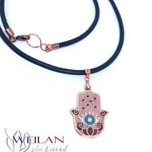 Nirvána - Hamsza - Fatima keze - bronz tűzzománc medál, rózsaszín-pink - ékszer - nyaklánc - medál - Meska.hu