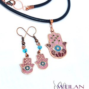 Nirvána - Hamsza - Fatima keze - bronz tűzzománc medál, rózsaszín-pink - ékszer - nyaklánc - medál - Meska.hu