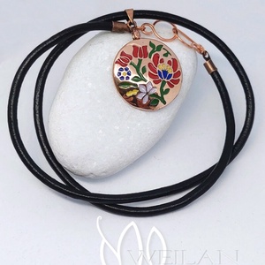 Tradició - Virágoskertem, népi motívumú bronz tűzzománc medál, kicsi, Ékszer, Nyaklánc, Medálos nyaklánc, Ötvös, Tűzzománc, MESKA