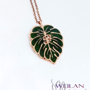 Filodendron bronz tűzzománc medál - ékszer - nyaklánc - medál - Meska.hu