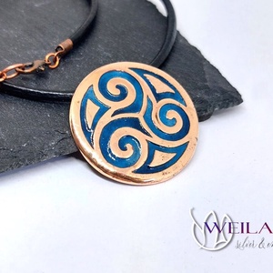 Kelta - Triskelion bronz tűzzománc medál, türkizkék - ékszer - nyaklánc - medálos nyaklánc - Meska.hu