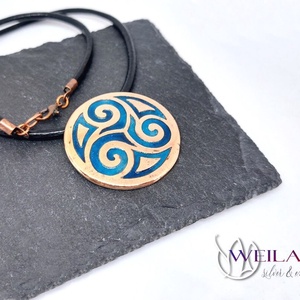 Kelta - Triskelion bronz tűzzománc medál, türkizkék - ékszer - nyaklánc - medálos nyaklánc - Meska.hu