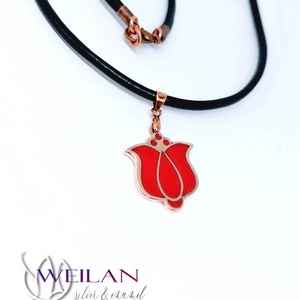 Tradició - Matyó - Tulipán bronz tűzzománc medál, piros - ékszer - nyaklánc - medálos nyaklánc - Meska.hu