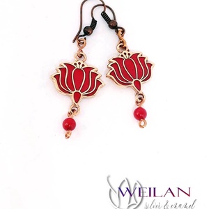 Tradició - Kalocsai - Tulipán bronz tűzzománc fülbevaló, piros - Meska.hu