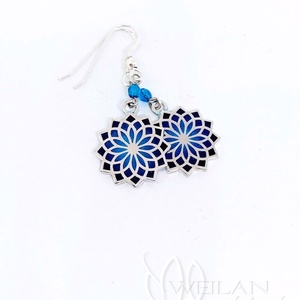 Nirvána - Mandala ezüst ajour tűzzománc fülbevaló, türkizkék, Ékszer, Fülbevaló, Lógó fülbevaló, Ötvös, Tűzzománc, MESKA