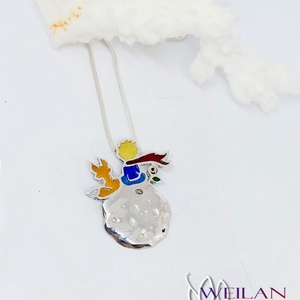 A kis herceg - piros sállal - ezüst tűzzománc medál - ékszer - nyaklánc - medál - Meska.hu