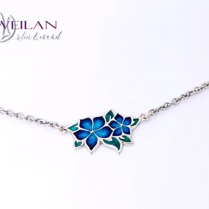 Flora - Nefelejcs ezüst, tűzzománc nyakék, ezüst láncon - kék, Ékszer, Nyaklánc, Medálos nyaklánc, Ötvös, Tűzzománc, MESKA