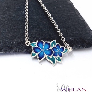 Flora - Nefelejcs ezüst, tűzzománc nyakék, ezüst láncon - kék - ékszer - nyaklánc - medálos nyaklánc - Meska.hu