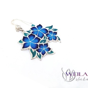 Flora - Nefelejcs ezüst, tűzzománc fülbevaló - kék - ékszer - fülbevaló - lógó fülbevaló - Meska.hu