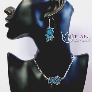 Flora - Nefelejcs ezüst, tűzzománc fülbevaló - kék - ékszer - fülbevaló - lógó fülbevaló - Meska.hu