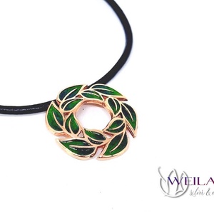 Leaf - Laurus / Babér bronz tűzzománc medál, zöld - ékszer - nyaklánc - medálos nyaklánc - Meska.hu