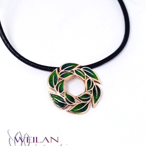 Leaf - Laurus / Babér bronz tűzzománc medál, zöld - ékszer - nyaklánc - medálos nyaklánc - Meska.hu