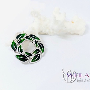 Leaf - Laurus / Babér ezüst tűzzománc medál, zöld - ékszer - nyaklánc - medál - Meska.hu