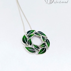 Leaf - Laurus / Babér ezüst tűzzománc medál, zöld - ékszer - nyaklánc - medál - Meska.hu