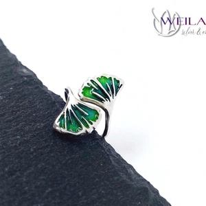 Leaf - Ginkgo Biloba - tűzzománc ezüst gyűrű, smaragdzöld - 48-49-es méret - ékszer - gyűrű - figurális gyűrű - Meska.hu
