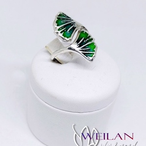 Leaf - Ginkgo Biloba - tűzzománc ezüst gyűrű, smaragdzöld - 48-49-es méret - ékszer - gyűrű - figurális gyűrű - Meska.hu