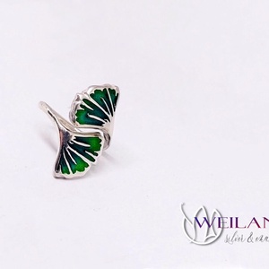 Leaf - Ginkgo Biloba - tűzzománc ezüst gyűrű, smaragdzöld - 48-49-es méret, Ékszer, Gyűrű, Figurális gyűrű, Tűzzománc, Ötvös, MESKA