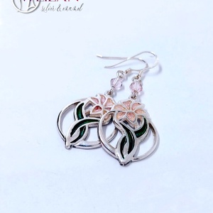  Flora - Liliom ezüst tűzzománc fülbevaló - rózsaszín - ékszer - fülbevaló - lógó fülbevaló - Meska.hu
