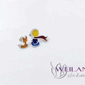 A kis herceg, aszimmetrikus ezüst tűzzománc fülbevaló - ékszer - fülbevaló - pötty fülbevaló - Meska.hu