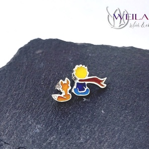 A kis herceg, aszimmetrikus ezüst tűzzománc fülbevaló, Ékszer, Fülbevaló, Pötty fülbevaló, Ötvös, Tűzzománc, MESKA