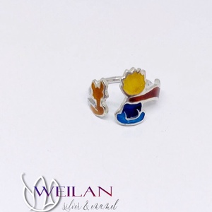 A kis herceg, állítható ezüst tűzzománc gyűrű, 48-50-es méret (piros sállal), Ékszer, Gyűrű, Figurális gyűrű, Ötvös, Tűzzománc, MESKA