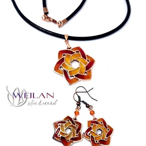 Druida - Kelta stílusú tűzzománc fülbevaló (vörös-arany) - ékszer - fülbevaló - lógó fülbevaló - Meska.hu