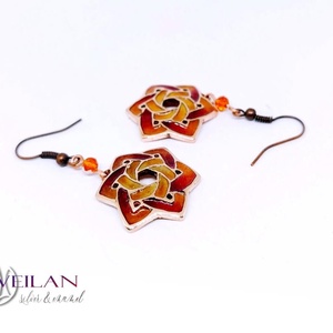 Druida - Kelta stílusú tűzzománc fülbevaló (vörös-arany) - ékszer - fülbevaló - lógó fülbevaló - Meska.hu