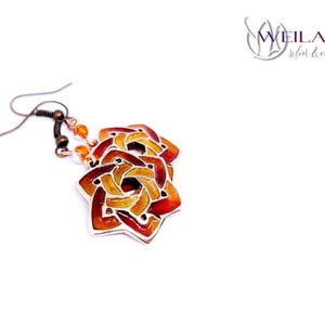 Druida - Kelta stílusú tűzzománc fülbevaló (vörös-arany), Ékszer, Fülbevaló, Lógó fülbevaló, Ékszerkészítés, Tűzzománc, MESKA