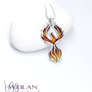 Mágia kollekció - Főnix, Tűzfőnix - ezüst tűzzománc medál, vörös-arany - ékszer - nyaklánc - medál - Meska.hu