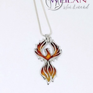 Mágia kollekció - Főnix, Tűzfőnix - ezüst tűzzománc medál, vörös-arany - ékszer - nyaklánc - medál - Meska.hu