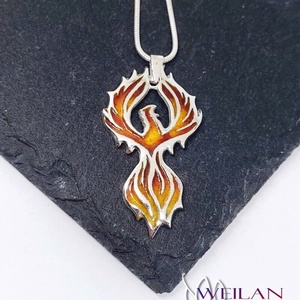Mágia kollekció - Főnix, Tűzfőnix - ezüst tűzzománc medál, vörös-arany - ékszer - nyaklánc - medál - Meska.hu