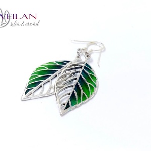 Leaf - Fagus / Bükk ezüst tűzzománc ajour fülbevaló, Ékszer, Fülbevaló, Lógó fülbevaló, Ötvös, Tűzzománc, MESKA