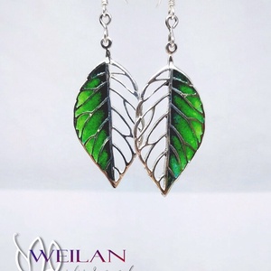 Leaf - Fagus / Bükk ezüst tűzzománc ajour fülbevaló - ékszer - fülbevaló - lógó fülbevaló - Meska.hu