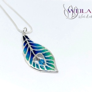 Pávatoll, ezüst tűzzománc medál, kézműves ékszer, türkiz színekben, Ékszer, Nyaklánc, Medálos nyaklánc, Ötvös, Tűzzománc, MESKA