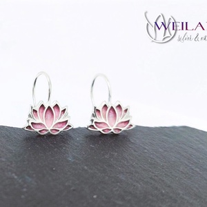 Nirvána - Lótusz ezüst tűzzománc fülbevaló, rózsaszín-pink - ékszer - fülbevaló - lógó fülbevaló - Meska.hu